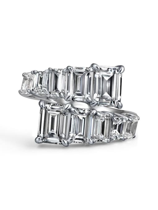 White [R 1450] 925 Sterling Silver High Carbon Diamond Geometric Dainty Band Ring
